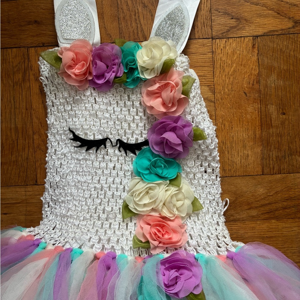 Unicorn Tutu Dress with Floral Accent Costume - Picture 2 of 5